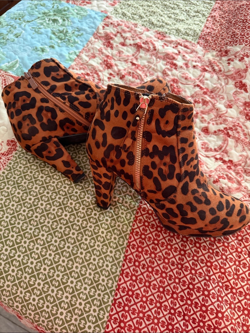 Allegra K Leopard Print Ankle Booties in Brown and Black
